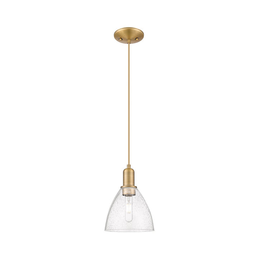 Innovations Bristol 8in 1-Light Mini Pendant | Industrial Brushed Brass Steel and Seedy Glass Dome | Kitchen Island & Dining | Model 716-1P-BB-GBD-754