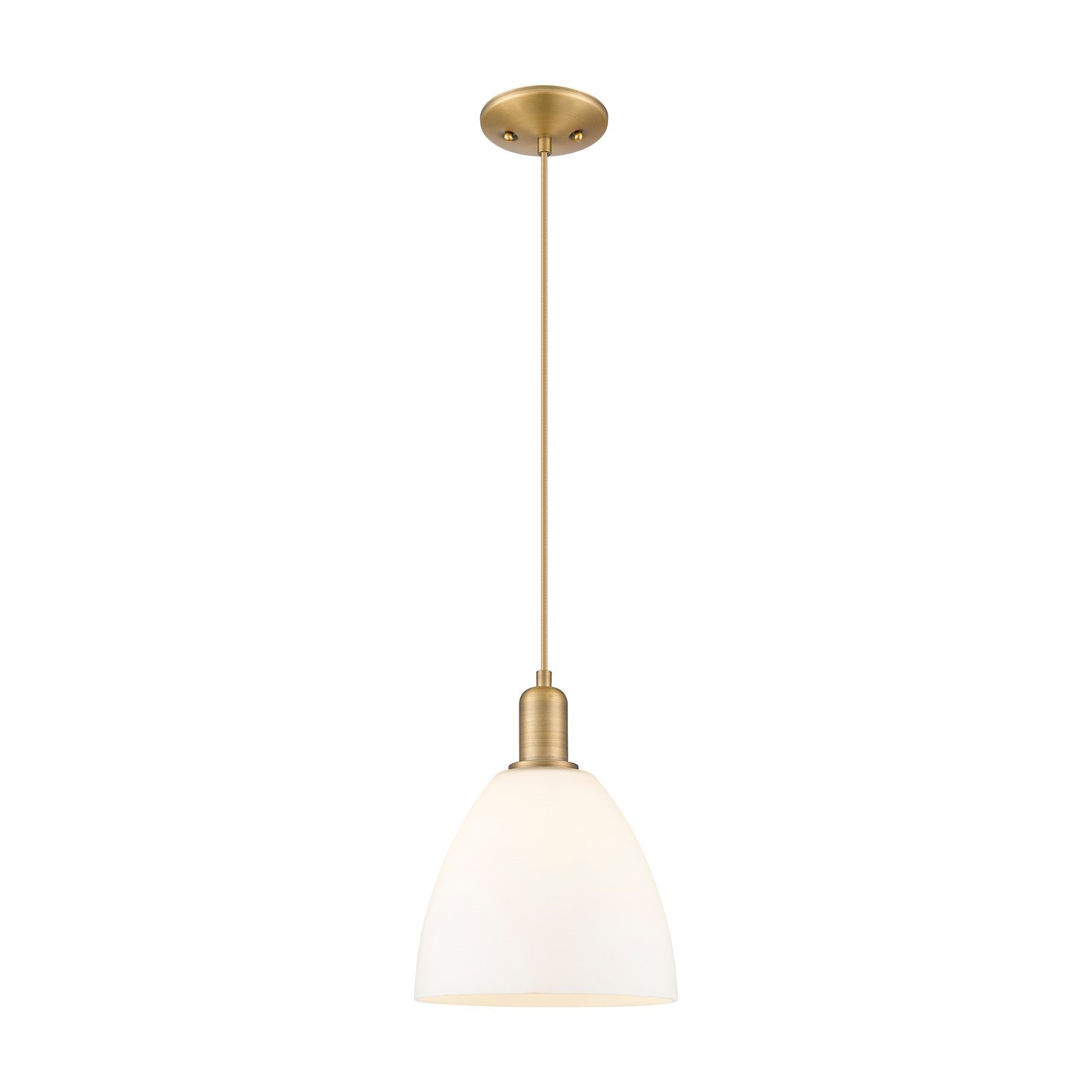 Innovations Bristol 9in 1-Light Mini Pendant | Industrial Brushed Brass Steel and Matte White Glass | Kitchen Island & Dining | Model 716-1P-BB-GBD-91