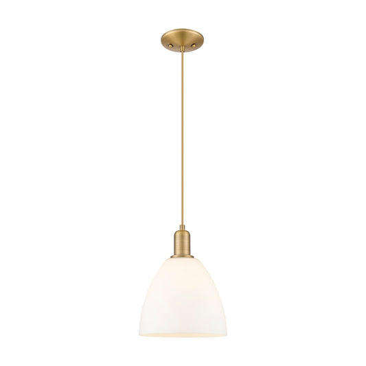 Innovations Bristol 9in 1-Light Mini Pendant | Industrial Brushed Brass Steel and Matte White Glass | Kitchen Island & Dining | Model 716-1P-BB-GBD-91