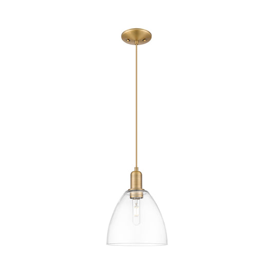 Innovations Bristol 9in 1-Light Mini Pendant | Industrial Brushed Brass and Clear Glass | Kitchen Island & Dining Room | 9 x 9 x | Model 716-1P-BB-GBD-92
