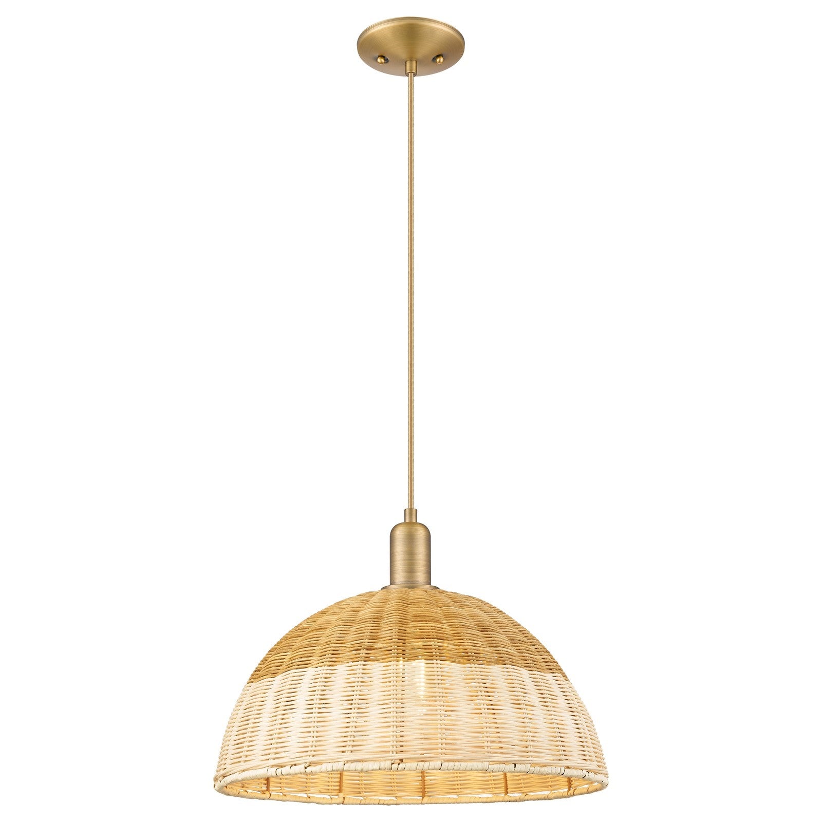 Innovations Natural Ballston Dome 16in 1-Light Mini Pendant | Farmhouse Brushed Brass and Natural Fiber Basketweave | Model 716-1P-BB-NBD2-16-NAT