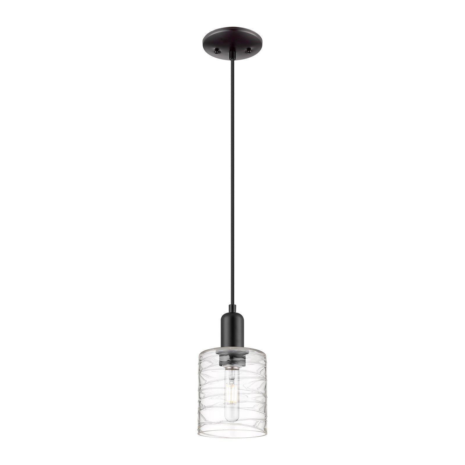 Innovations Cobbleskill 5in 1-Light Mini Pendant | Industrial Matte Black Steel and Deco Swirl Glass | Kitchen Island & Dining | Model 716-1P-BK-G1113
