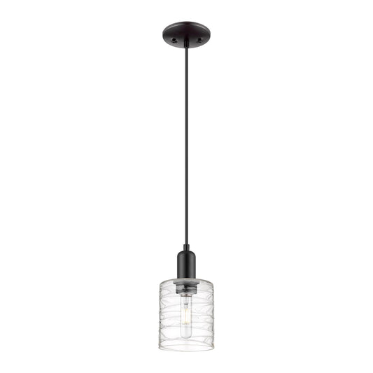 Innovations Cobbleskill 5in 1-Light Mini Pendant | Industrial Matte Black Steel and Deco Swirl Glass | Kitchen Island & Dining | Model 716-1P-BK-G1113