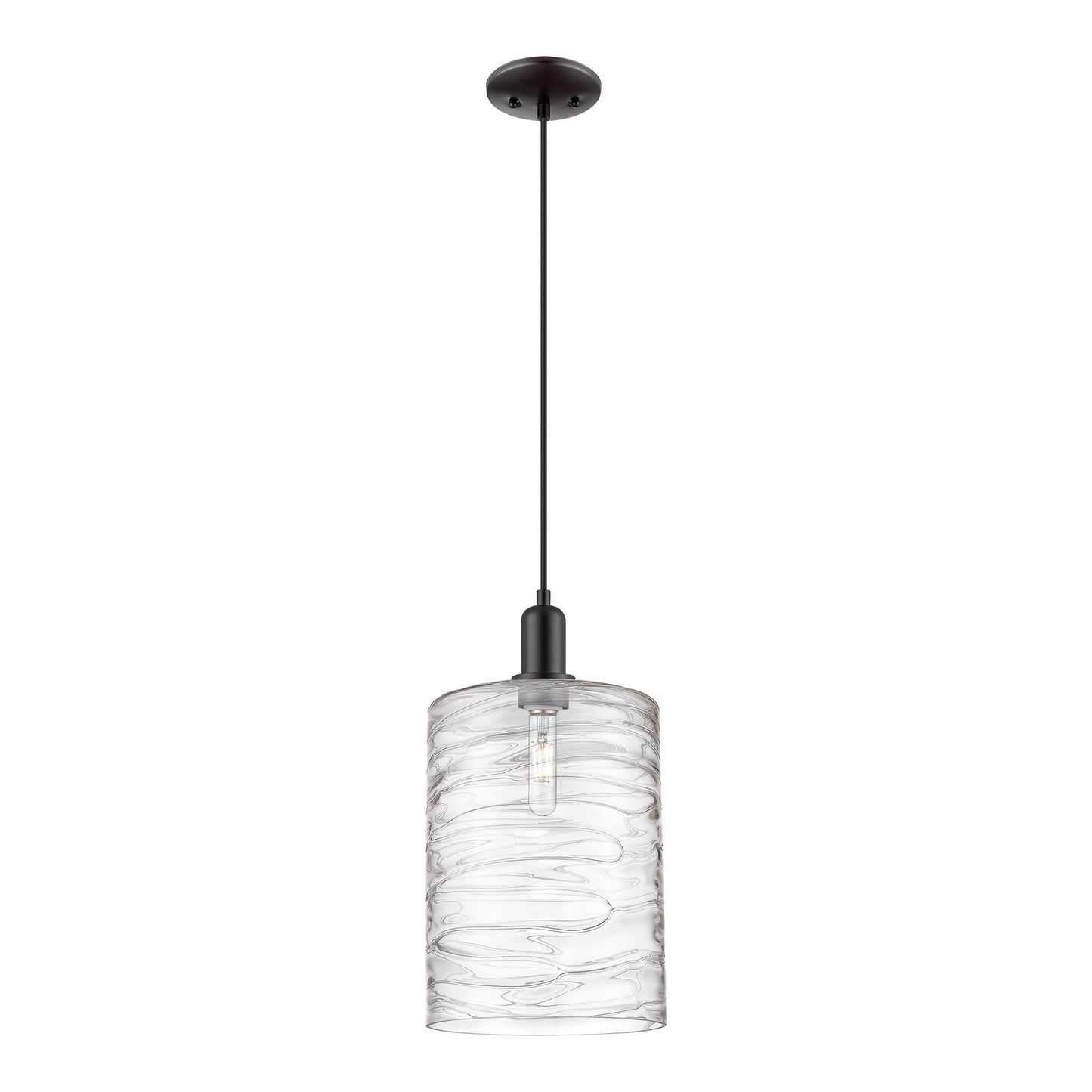 Innovations Cobbleskill 9in 1-Light Mini Pendant | Industrial Matte Black Steel and Deco Swirl Glass | Kitchen Island | 9 x 9 x | Model 716-1P-BK-G1113-L