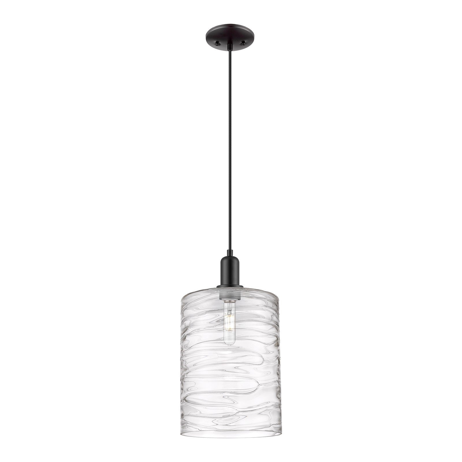 Innovations Cobbleskill 9in 1-Light Mini Pendant | Industrial Matte Black Steel and Deco Swirl Glass | Kitchen Island | 9 x 9 x | Model 716-1P-BK-G1113-L