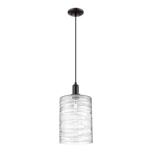 Innovations Cobbleskill 9in 1-Light Mini Pendant | Industrial Matte Black Steel and Deco Swirl Glass | Kitchen Island | 9 x 9 x | Model 716-1P-BK-G1113-L