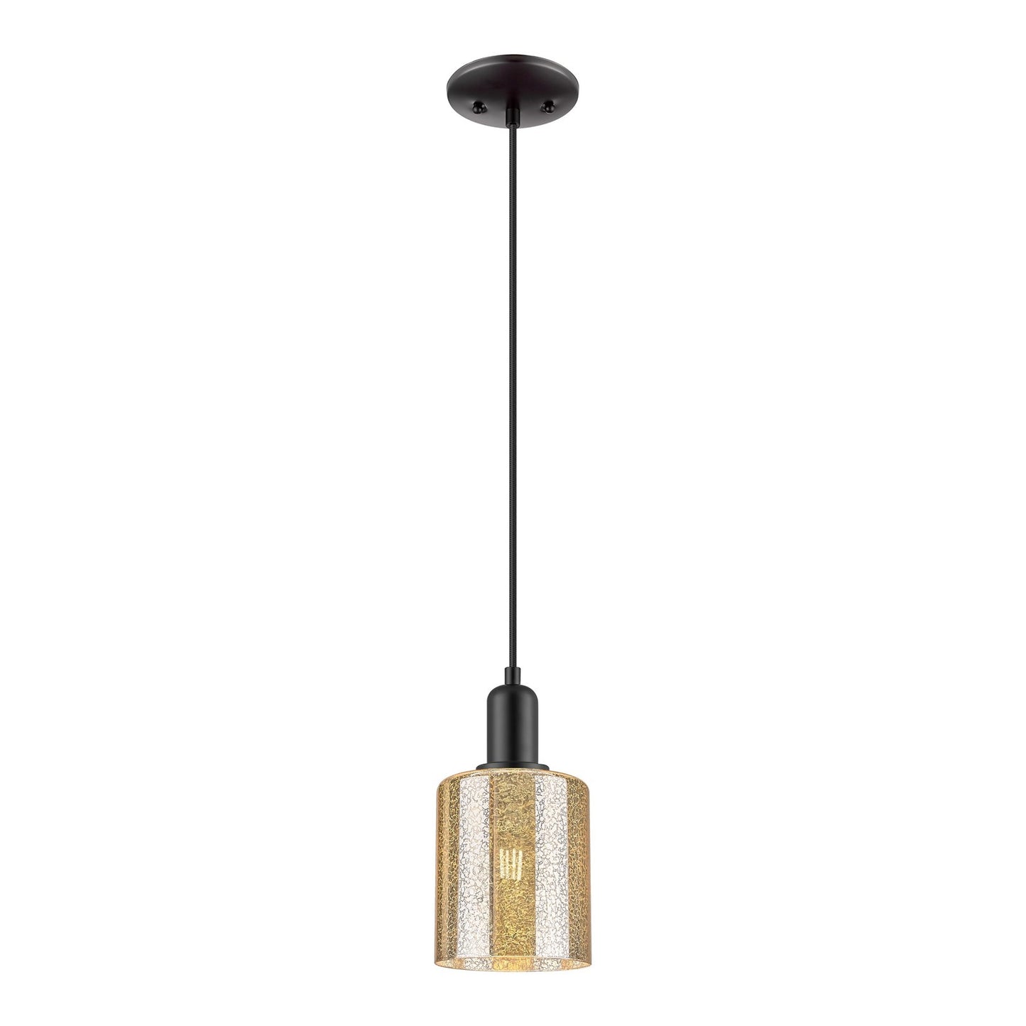 Innovations Cobbleskill 5in 1-Light Mini Pendant | Industrial Matte Black Steel and Mercury Glass | Kitchen Island & Dining Room | Model 716-1P-BK-G116