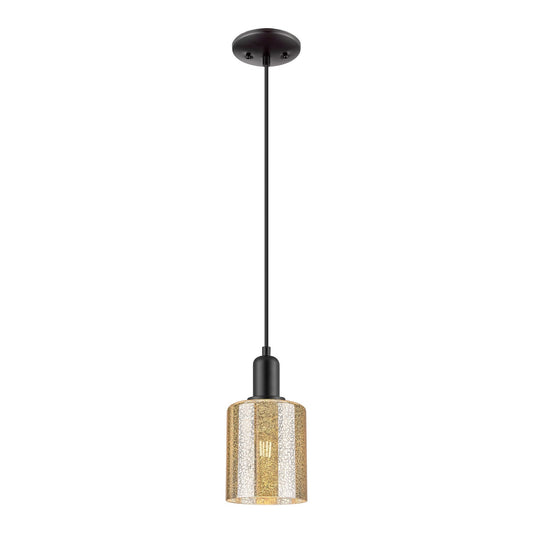 Innovations Cobbleskill 5in 1-Light Mini Pendant | Industrial Matte Black Steel and Mercury Glass | Kitchen Island & Dining Room | Model 716-1P-BK-G116