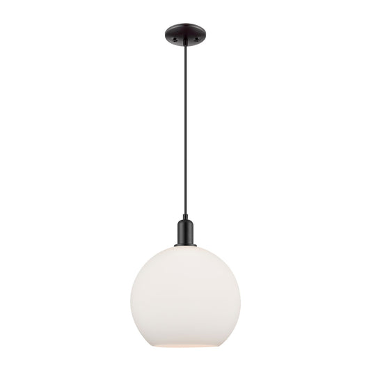 Innovations Athens 12in 1-Light Mini Pendant | Industrial Matte Black Steel and Matte White Glass | Kitchen Island & Dining Room | Model 716-1P-BK-G121-12