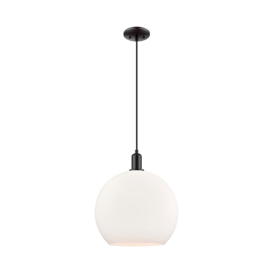 Innovations Athens 14in 1-Light Mini Pendant | Industrial Matte Black Steel and Matte White Glass | Kitchen Island & Dining Room | Model 716-1P-BK-G121-14