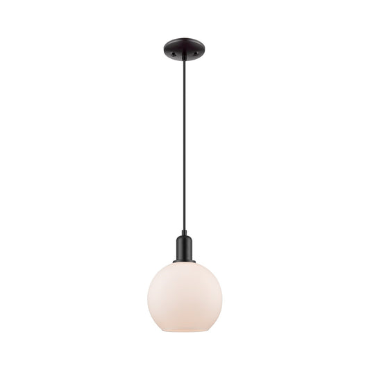 Innovations Athens 8in 1-Light Mini Pendant | Industrial Matte Black Steel and Matte White Glass | Kitchen Island & Dining Room | Model 716-1P-BK-G121-8