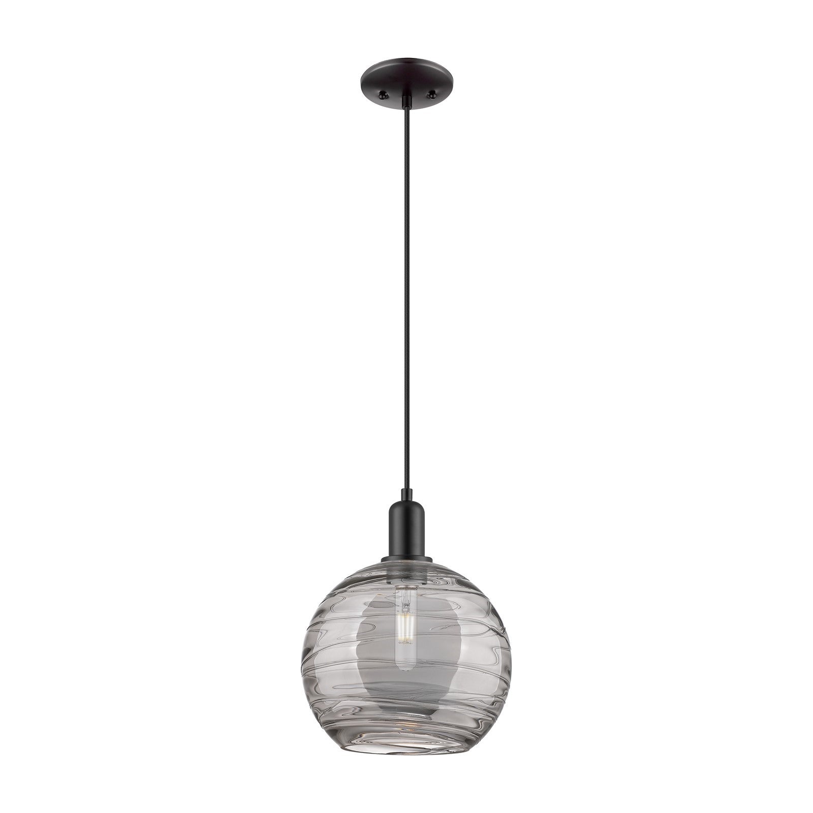Innovations Athens Deco Swirl 10in 1-Light Mini Pendant | Industrial Matte Black Steel and Clear Glass | Kitchen Island & | Model 716-1P-BK-G1213-10CL
