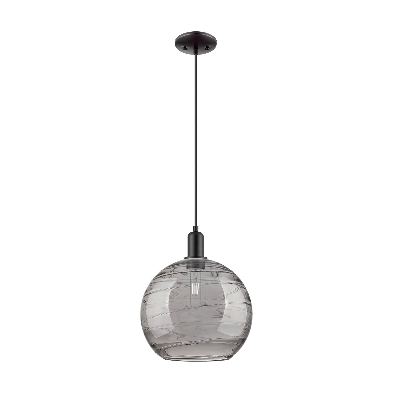 Innovations Athens Deco Swirl 12in 1-Light Mini Pendant | Industrial Matte Black Steel and Light Smoke Glass | Kitchen Island | Model 716-1P-BK-G1213-12SM