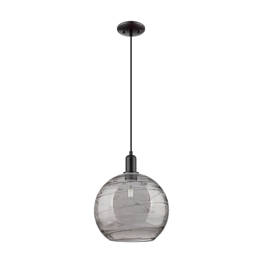 Innovations Athens Deco Swirl 12in 1-Light Mini Pendant | Industrial Matte Black Steel and Light Smoke Glass | Kitchen Island | Model 716-1P-BK-G1213-12SM