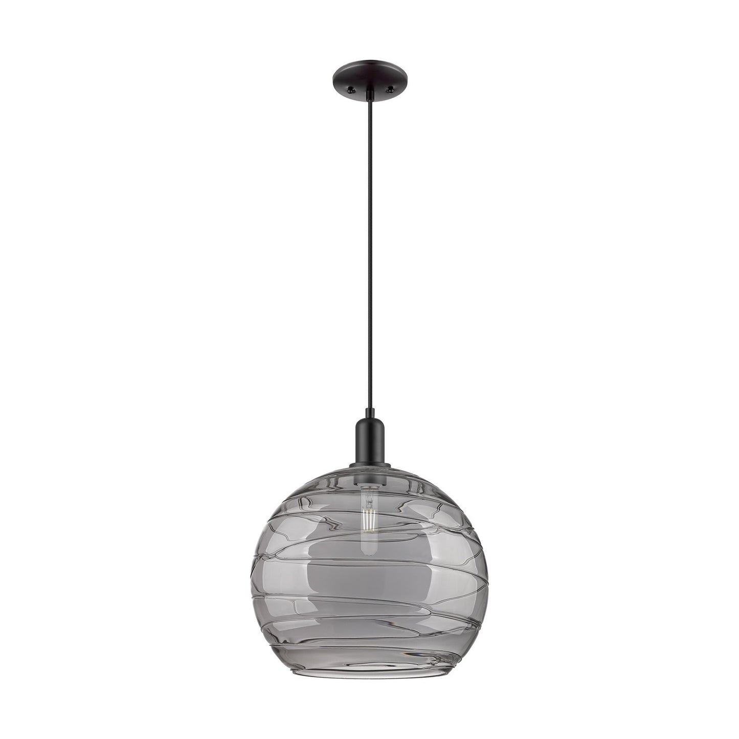 Innovations Athens Deco Swirl 14in 1-Light Mini Pendant | Industrial Matte Black Steel and Light Smoke Glass | Kitchen Island | Model 716-1P-BK-G1213-14SM