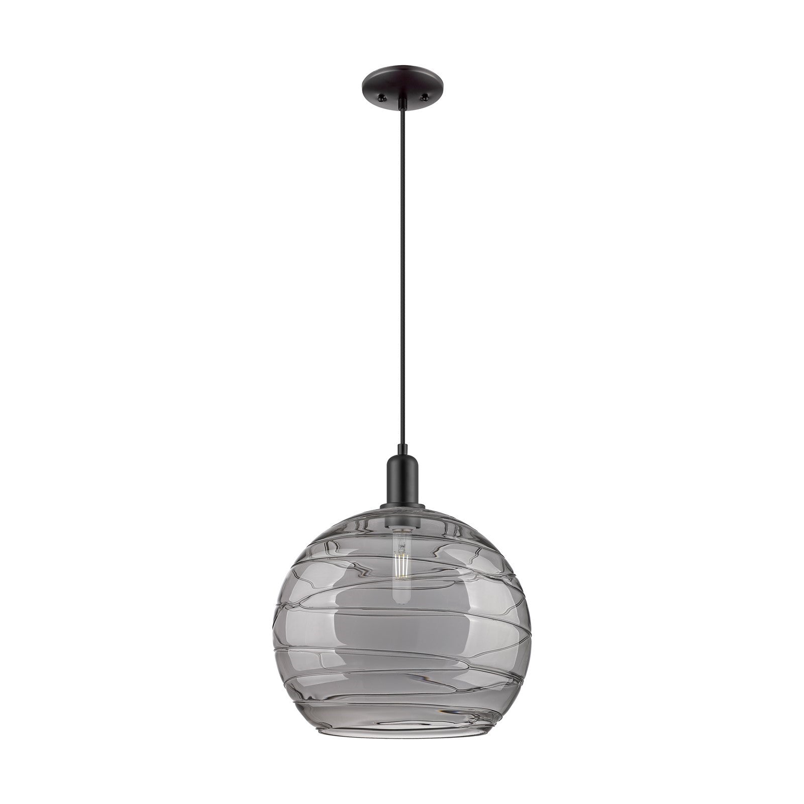 Innovations Athens Deco Swirl 14in 1-Light Mini Pendant | Industrial Matte Black Steel and Light Smoke Glass | Kitchen Island | Model 716-1P-BK-G1213-14SM