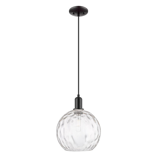 Innovations Athens Water Glass 10in 1-Light Mini Pendant | Industrial Matte Black Steel and Clear Water Glass | Kitchen Island | Model 716-1P-BK-G1215-10