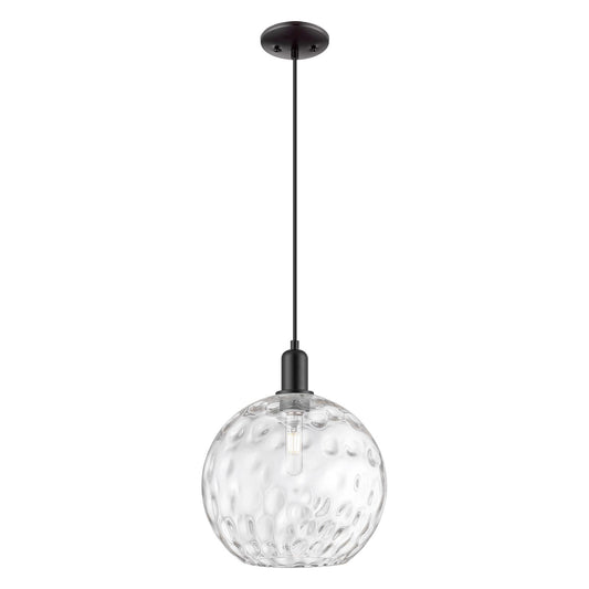 Innovations Athens Water Glass 12in 1-Light Mini Pendant | Industrial Matte Black Steel and Clear Glass | Kitchen Island & | Model 716-1P-BK-G1215-12