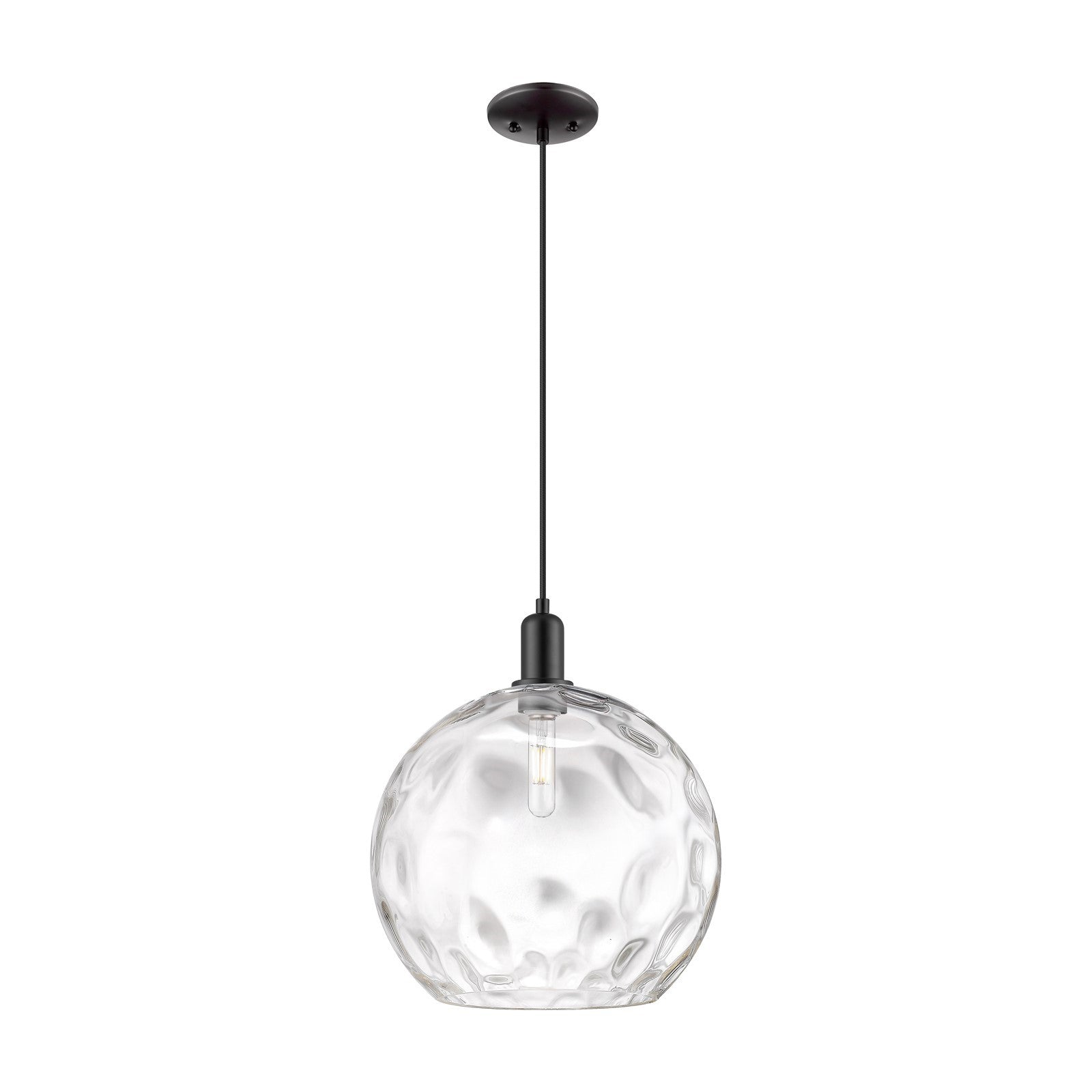 Innovations Athens Water Glass 13in 1-Light Mini Pendant | Industrial Matte Black Steel and Clear Water Glass | Kitchen Island | Model 716-1P-BK-G1215-14