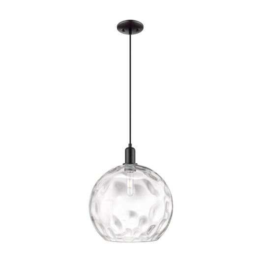 Innovations Athens Water Glass 13in 1-Light Mini Pendant | Industrial Matte Black Steel and Clear Water Glass | Kitchen Island | Model 716-1P-BK-G1215-14