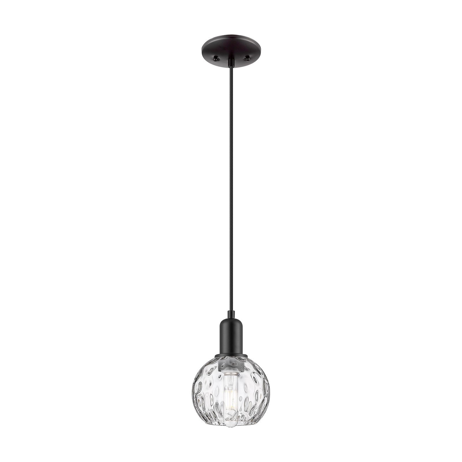 Innovations Athens Water Glass 6in 1-Light Mini Pendant | Industrial Matte Black Steel and Clear Glass | Kitchen Island & Dining | Model 716-1P-BK-G1215-6