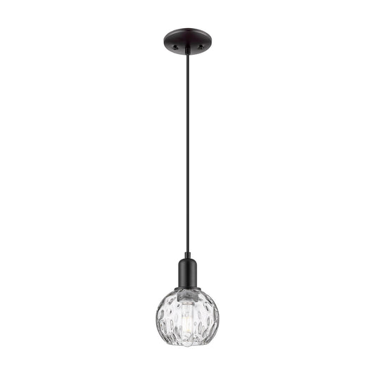 Innovations Athens Water Glass 6in 1-Light Mini Pendant | Industrial Matte Black Steel and Clear Glass | Kitchen Island & Dining | Model 716-1P-BK-G1215-6
