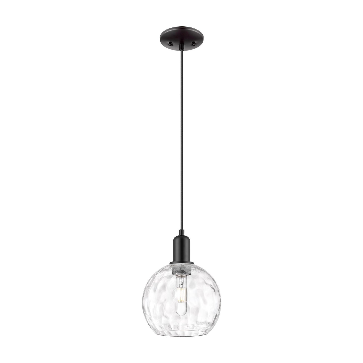 Innovations Athens Water Glass 8in 1-Light Mini Pendant | Industrial Matte Black Steel and Clear Glass | Kitchen Island & Dining | Model 716-1P-BK-G1215-8