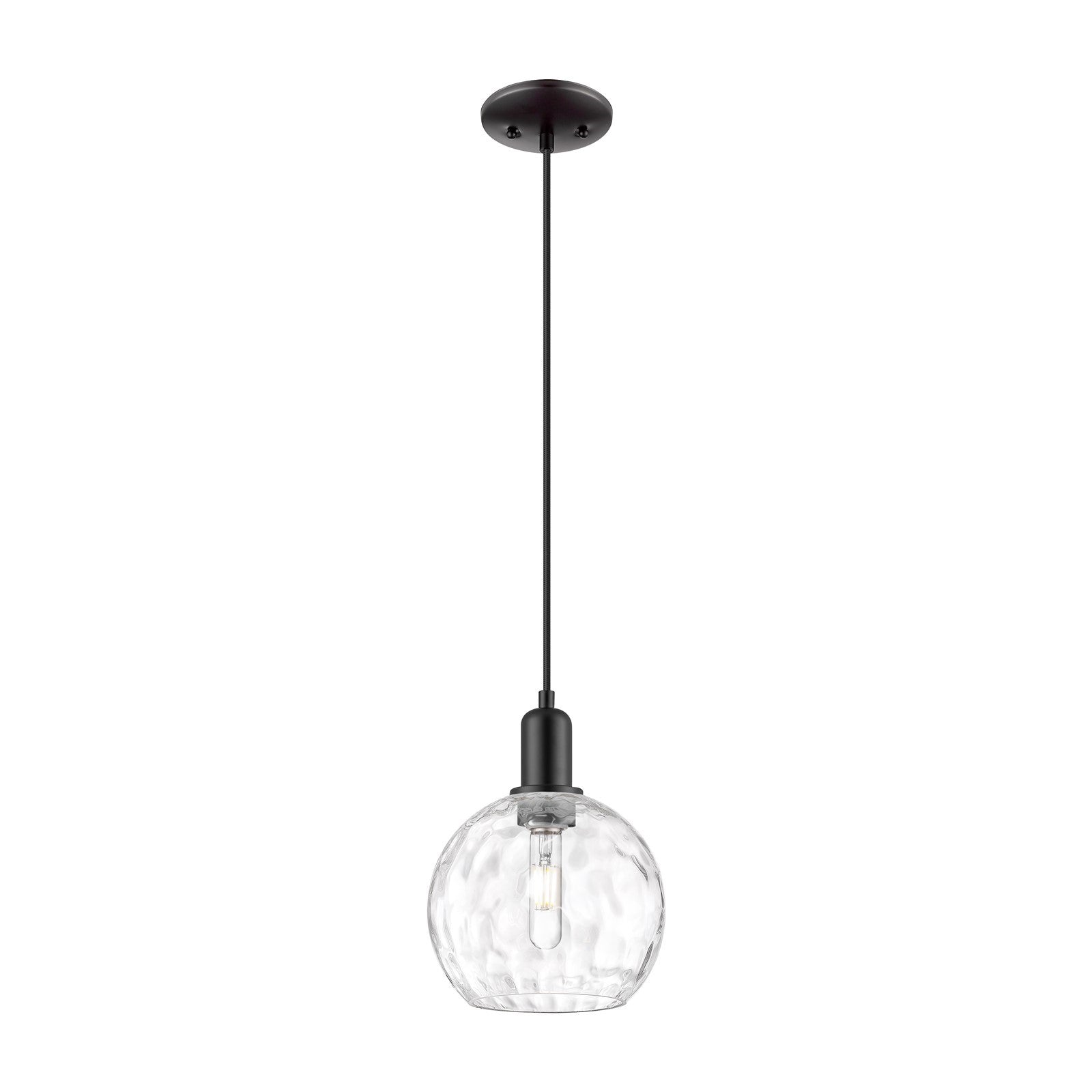 Innovations Athens Water Glass 8in 1-Light Mini Pendant | Industrial Matte Black Steel and Clear Glass | Kitchen Island & Dining | Model 716-1P-BK-G1215-8