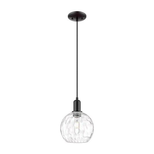 Innovations Athens Water Glass 8in 1-Light Mini Pendant | Industrial Matte Black Steel and Clear Glass | Kitchen Island & Dining | Model 716-1P-BK-G1215-8