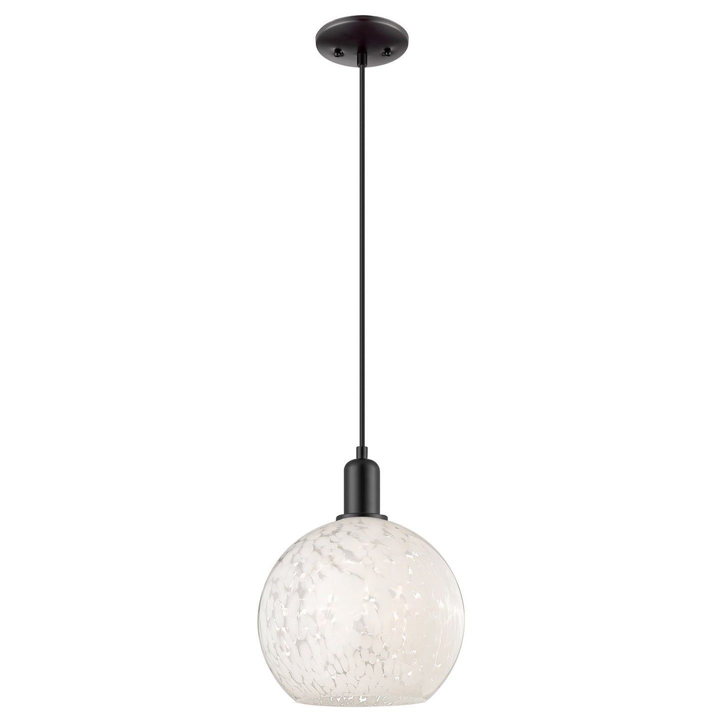 Innovations Lighting Arcadia 10in 1-Light Mini Pendant | Industrial Matte Black Steel and White Mouchette Glass | Kitchen | Model 716-1P-BK-G1216-10WM