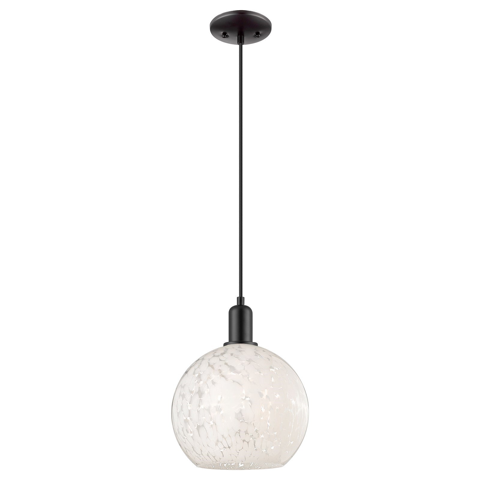 Innovations Lighting Arcadia 10in 1-Light Mini Pendant | Industrial Matte Black Steel and White Mouchette Glass | Kitchen | Model 716-1P-BK-G1216-10WM