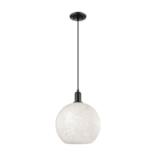 Innovations Lighting White Mouchette 12in 1-Light Mini Pendant | Industrial Matte Black and White Glass | Kitchen Island & | Model 716-1P-BK-G1216-12WM