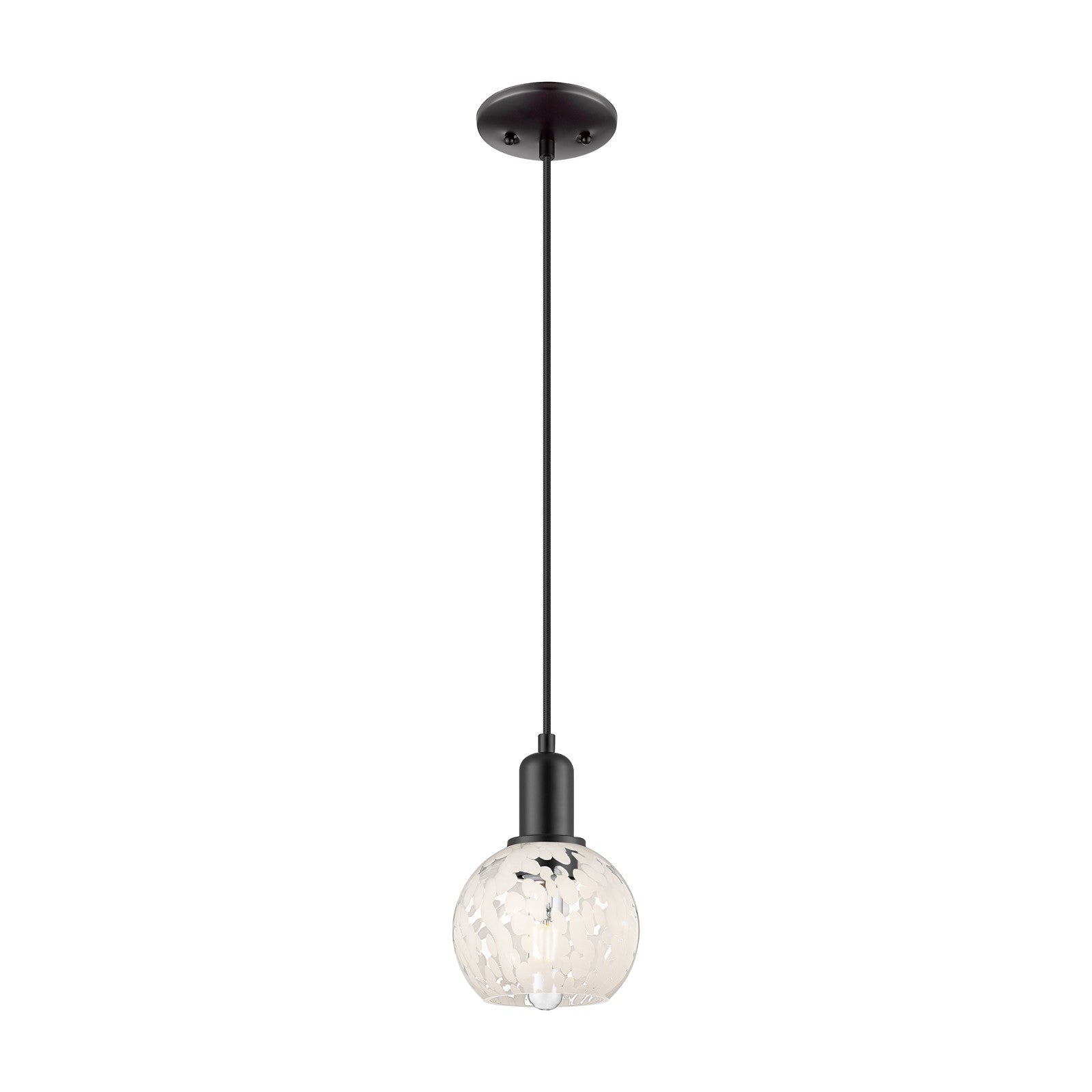 Innovations Lighting White Mouchette 6in 1-Light Mini Pendant | Industrial Matte Black Steel and White Mouchette Glass | Model 716-1P-BK-G1216-6WM
