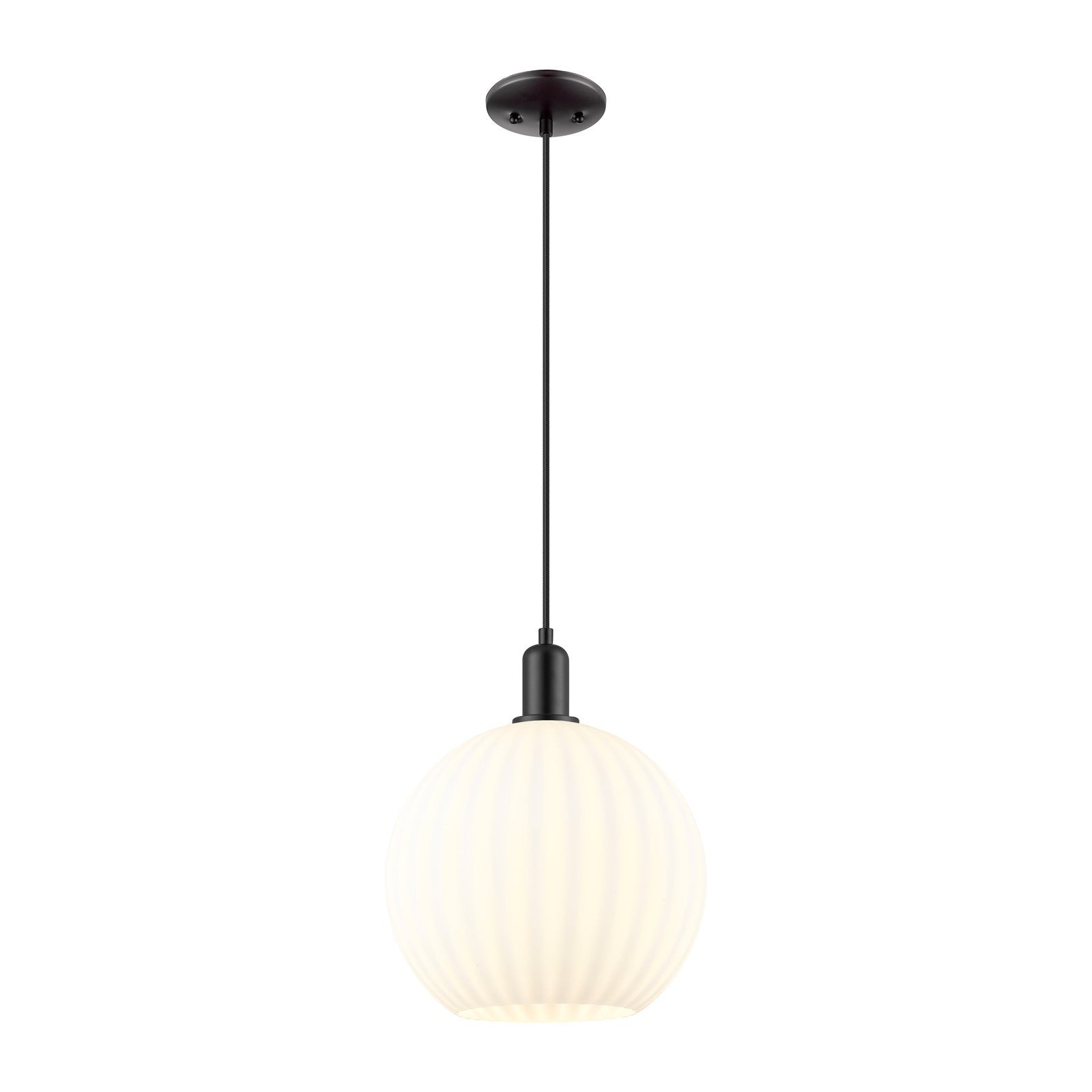Innovations Lighting Arcadia 12in 1-Light Mini Pendant | Industrial Matte Black and White Venetian Glass | Kitchen Island & | Model 716-1P-BK-G1217-12WV