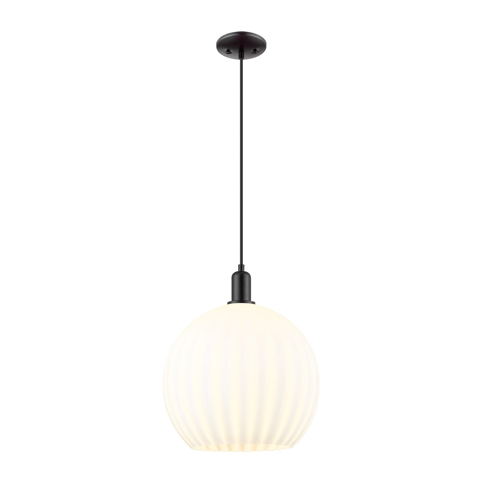 Innovations Lighting White Venetian 14in 1-Light Mini Pendant | Industrial Matte Black Steel and White Venetian Glass | Model 716-1P-BK-G1217-14WV