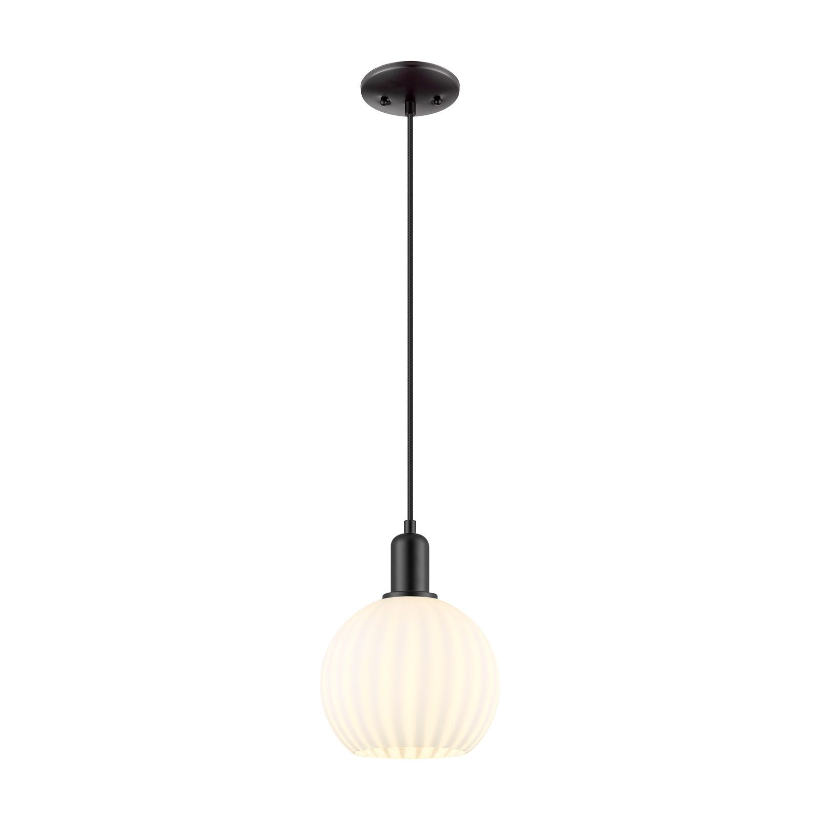 Innovations Arcadia 8in 1-Light Mini Pendant | Industrial Matte Black Steel and White Venetian Glass | Kitchen Island & Dining | Model 716-1P-BK-G1217-8WV