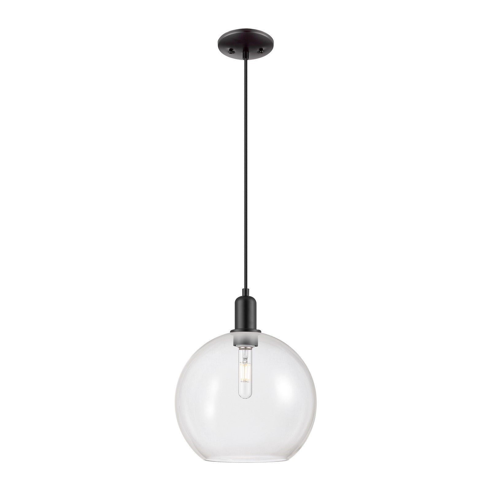 Innovations Athens 12in 1Light Mini Pendant | Industrial Matte Black Steel and Clear Glass | Kitchen Island & Dining Room | Model 716-1P-BK-G122-12