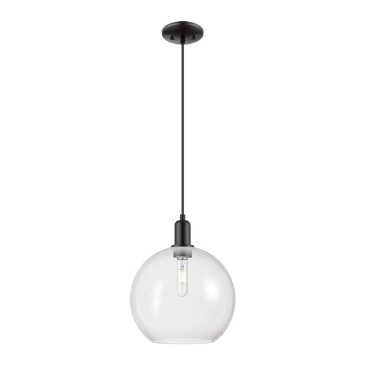 Innovations Athens 12in 1Light Mini Pendant | Industrial Matte Black Steel and Clear Glass | Kitchen Island & Dining Room | Model 716-1P-BK-G122-12