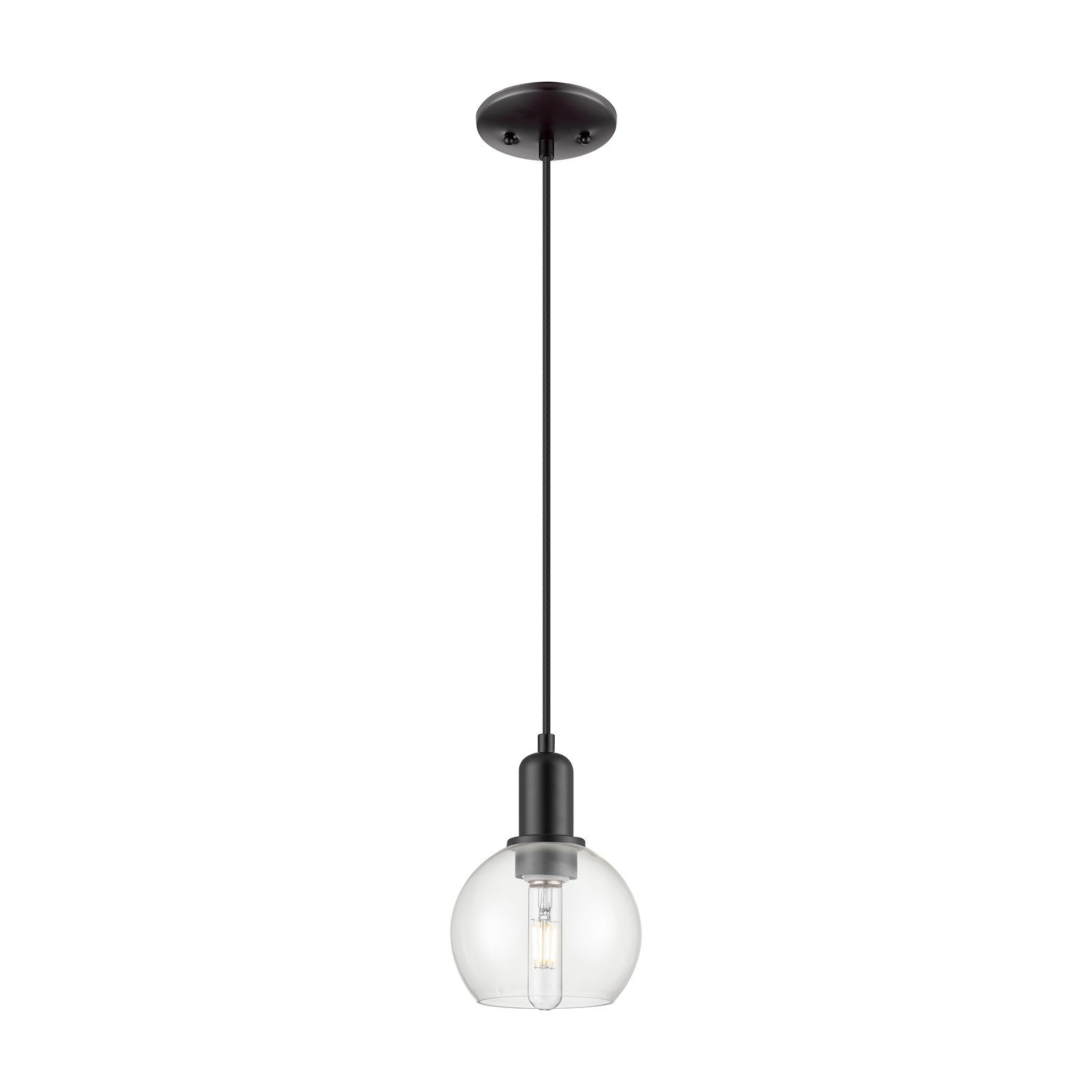Innovations Athens 6in 1-Light Mini Pendant | Industrial Matte Black Steel and Clear Glass | Kitchen Island & Dining Room | 5.88 | Model 716-1P-BK-G122-6