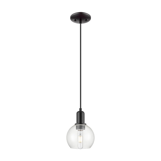 Innovations Athens 6in 1-Light Mini Pendant | Industrial Matte Black Steel and Clear Glass | Kitchen Island & Dining Room | 5.88 | Model 716-1P-BK-G122-6