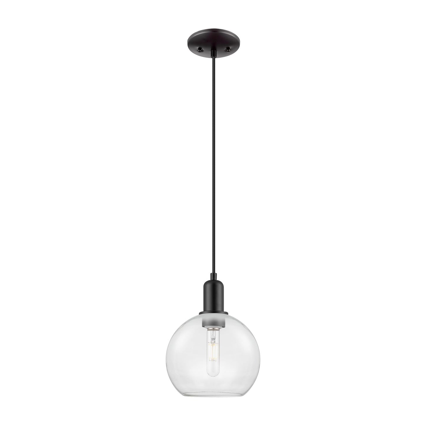 Innovations Athens 8in 1-Light Mini Pendant | Industrial Matte Black Steel and Clear Glass | Kitchen Island & Dining Room | 8 x 8 | Model 716-1P-BK-G122-8