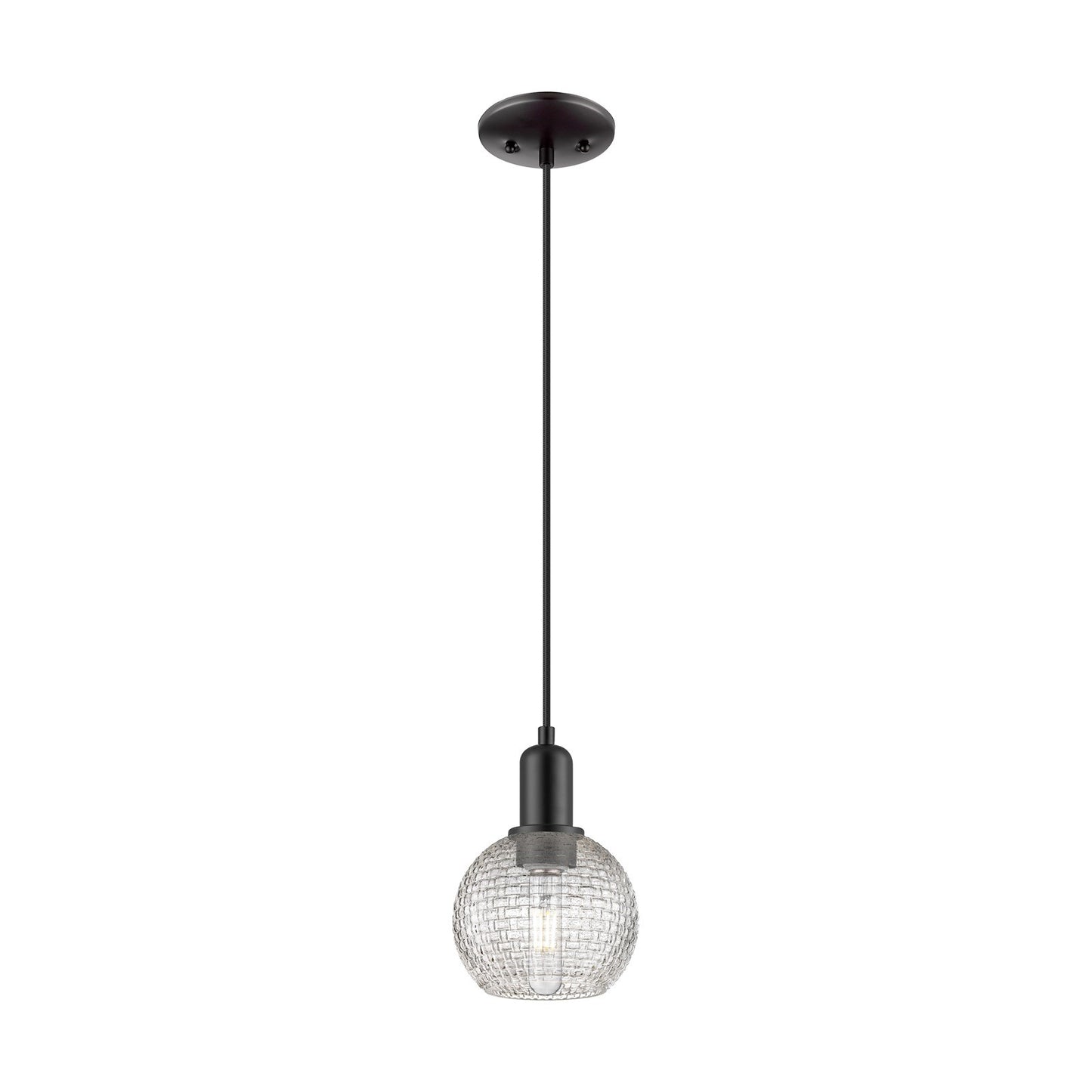 Innovations Athens 6in 1-Light Mini Pendant | Industrial Matte Black Steel and Clear Basket Weave Glass | Kitchen Island & | Model 716-1P-BK-G122C-6CL