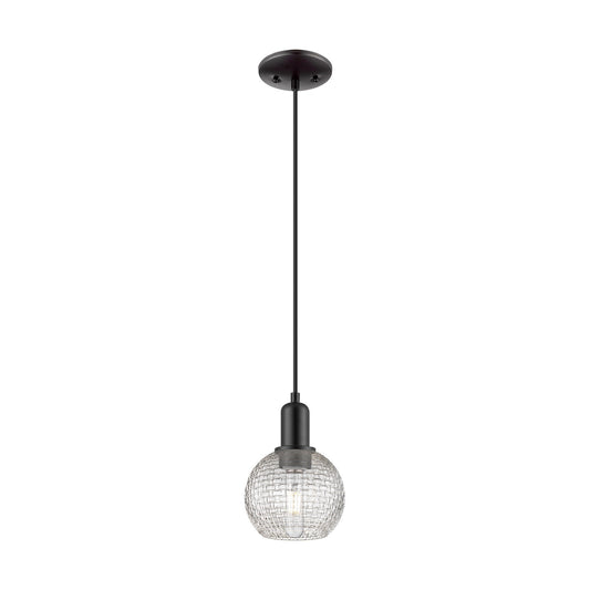 Innovations Athens 6in 1-Light Mini Pendant | Industrial Matte Black Steel and Clear Basket Weave Glass | Kitchen Island & | Model 716-1P-BK-G122C-6CL