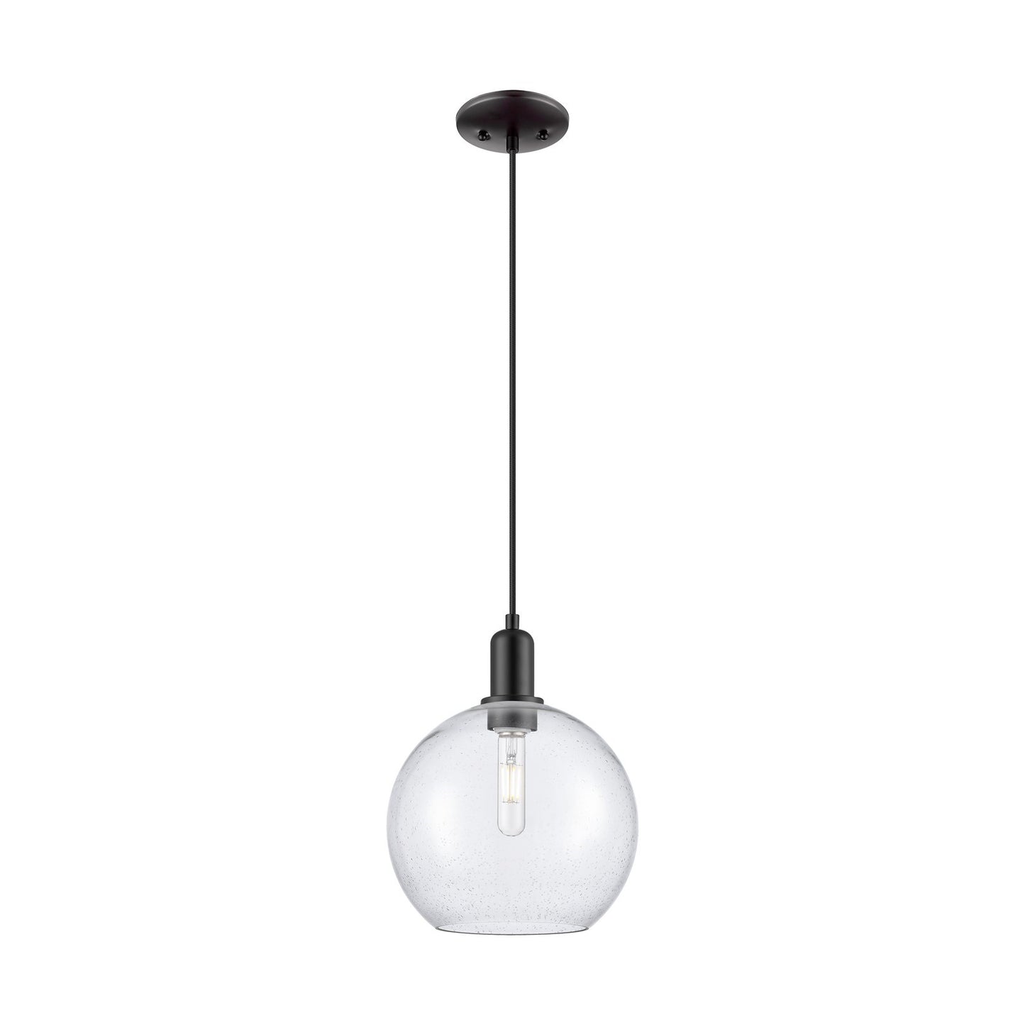 Innovations Athens 10in 1-Light Mini Pendant | Industrial Matte Black Steel and Seedy Glass | Kitchen Island & Dining Room | Model 716-1P-BK-G124-10