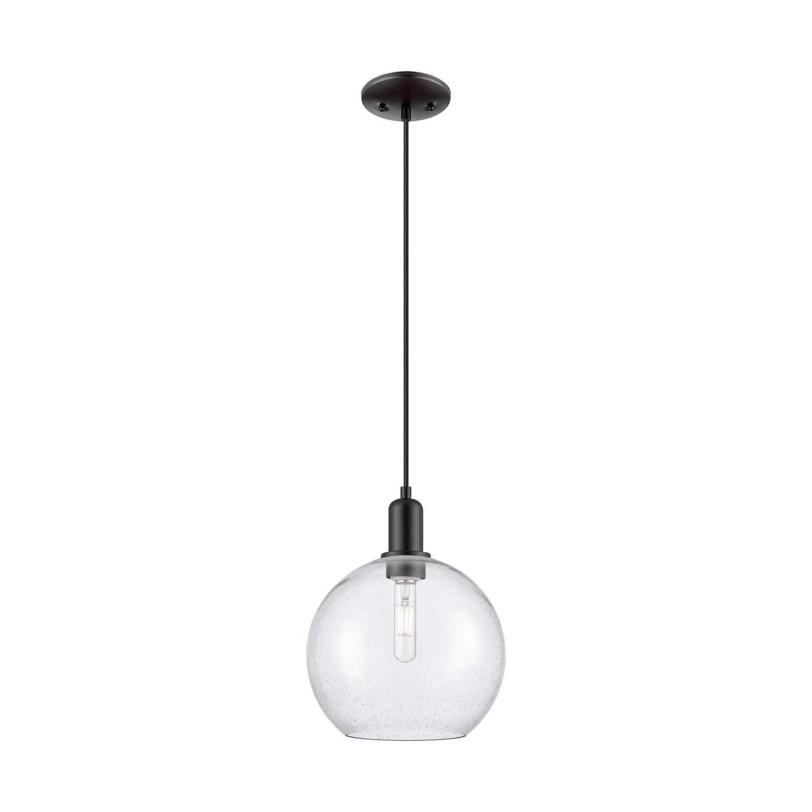 Innovations Athens 10in 1-Light Mini Pendant | Industrial Matte Black Steel and Seedy Glass | Kitchen Island & Dining Room | Model 716-1P-BK-G124-10