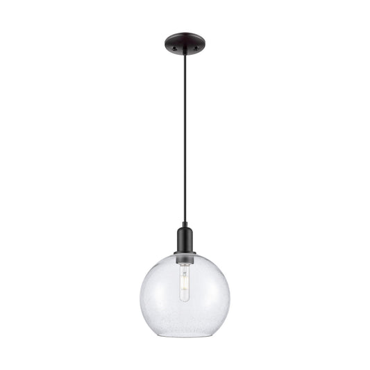 Innovations Athens 10in 1-Light Mini Pendant | Industrial Matte Black Steel and Seedy Glass | Kitchen Island & Dining Room | Model 716-1P-BK-G124-10