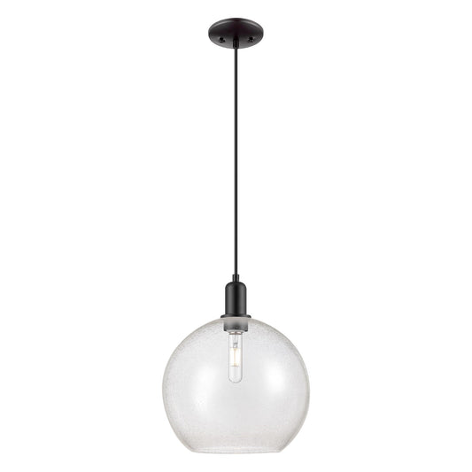 Innovations Athens 12in 1-Light Mini Pendant | Industrial Matte Black Steel and Seedy Glass | Kitchen Island & Dining Room | Model 716-1P-BK-G124-12