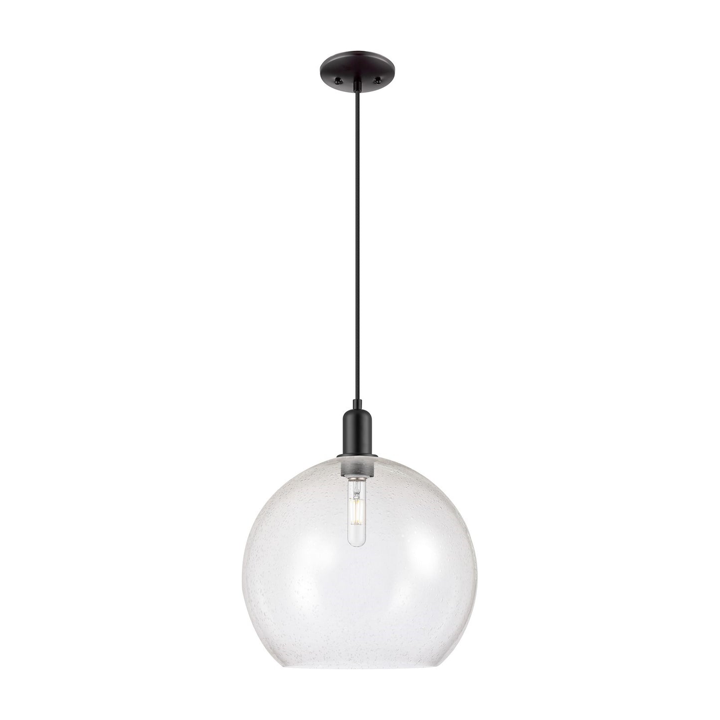 Innovations Athens 14in 1-Light Mini Pendant | Industrial Matte Black Steel and Seedy Glass | Kitchen Island & Dining Room | Model 716-1P-BK-G124-14