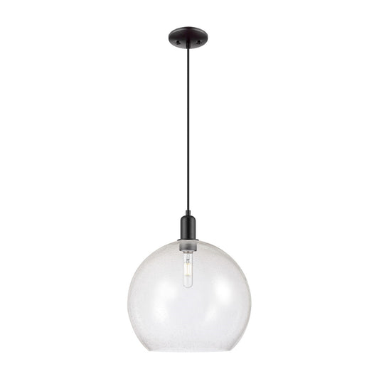 Innovations Athens 14in 1-Light Mini Pendant | Industrial Matte Black Steel and Seedy Glass | Kitchen Island & Dining Room | Model 716-1P-BK-G124-14
