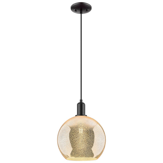 Innovations Athens 10in 1-Light Mini Pendant | Industrial Matte Black Steel and Mercury Glass | Kitchen Island & Dining Room | Model 716-1P-BK-G128-10
